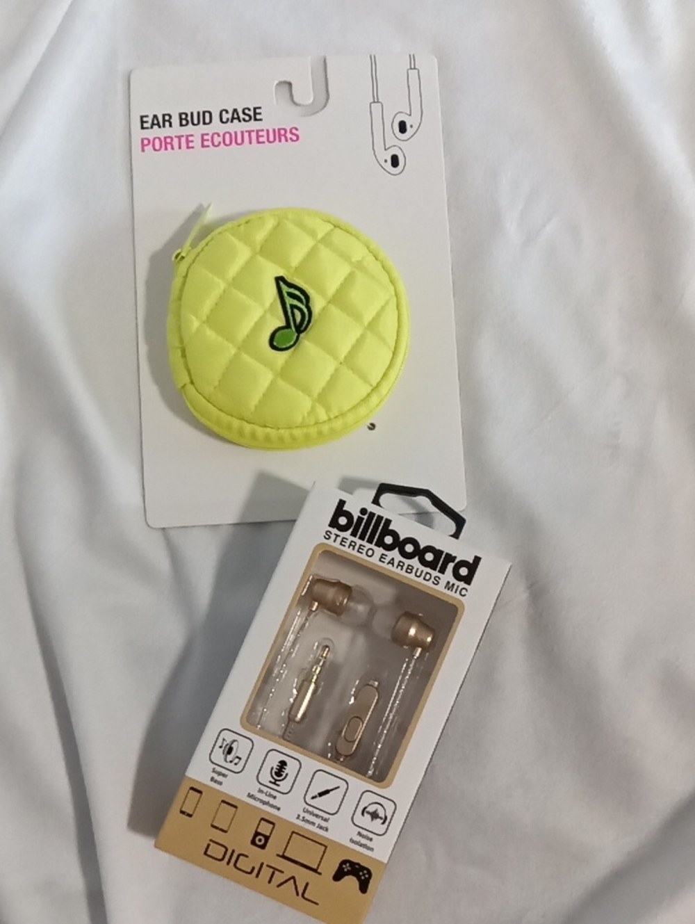 Neon Yellow Quilted Earbud Case with Music Note